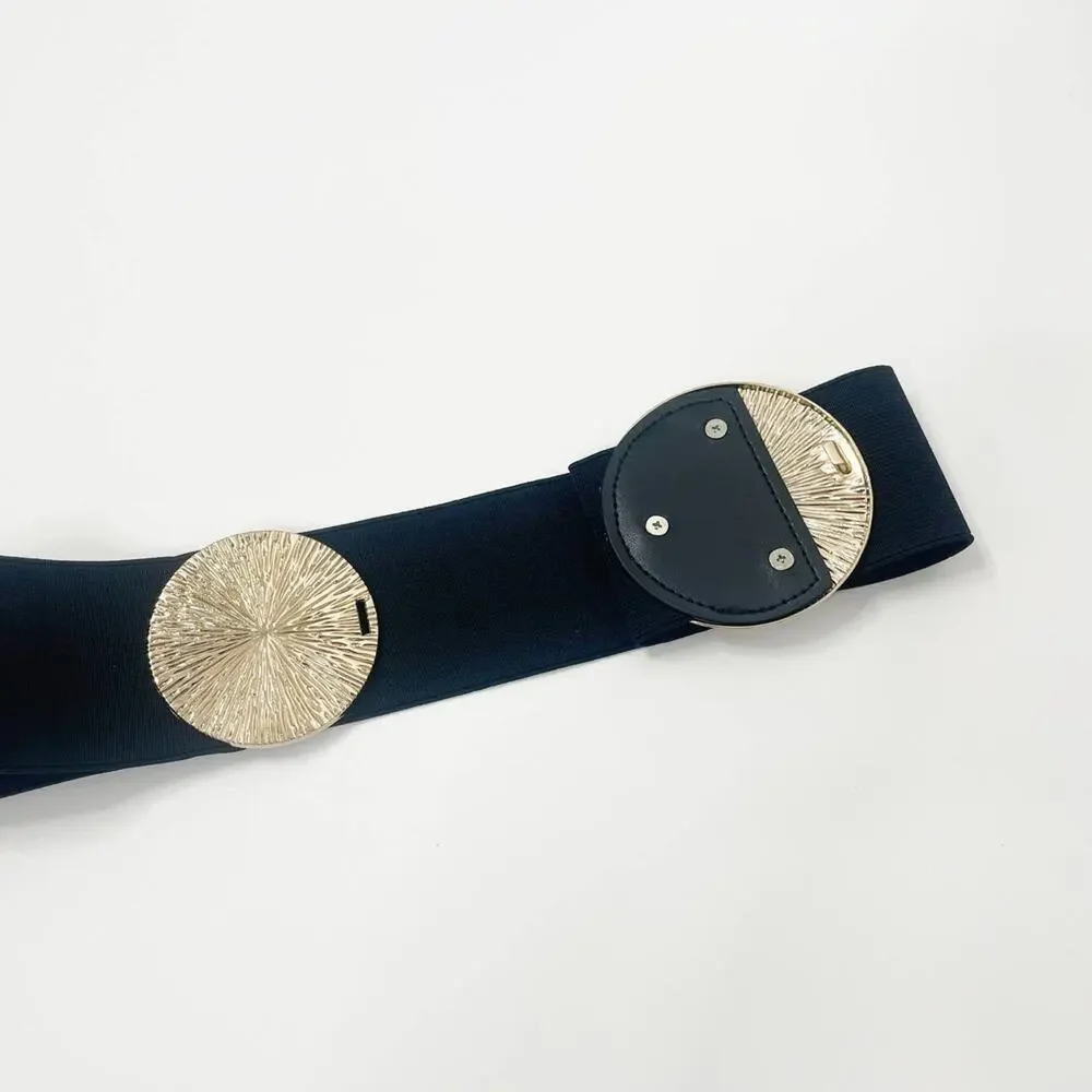 2/$30 NEW Elastic Wide Corset Safe Waist Belt Metallic Snap Buckle Black Cinched
